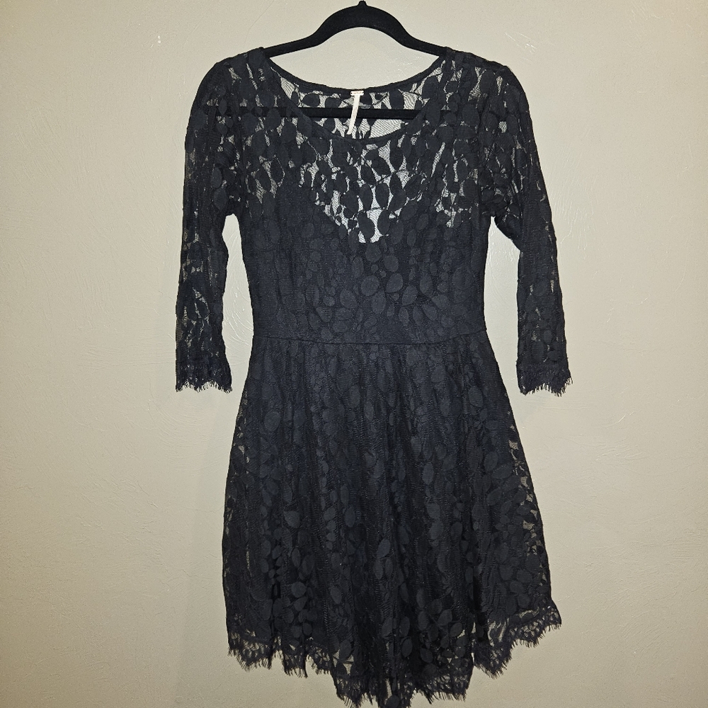 FREE PEOPLE Dress Black Lace Women's Size 4 Whimsigoth Fairy Goth Fairycore Y2k - Picture 3 of 15